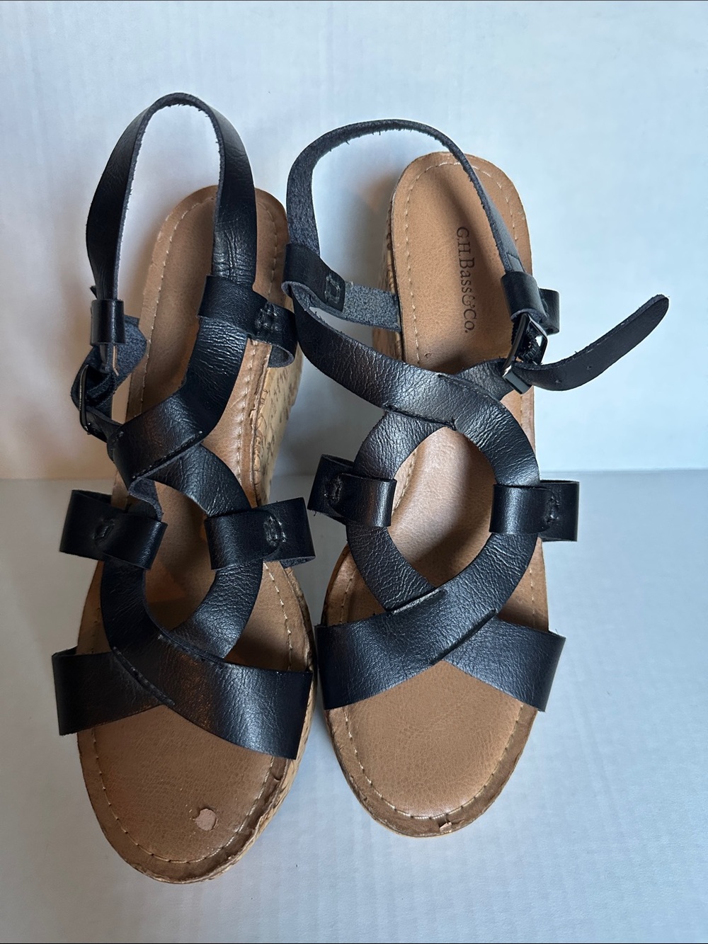 G.H. Bass & Co. Black Leather Wedge Sandals